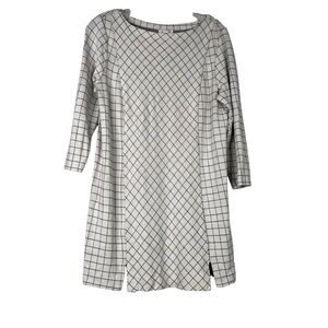 J Jill Tunic Women’s M Ivory Black Ponte Knit Windowpane 3/4 Sleeve Boatneck
